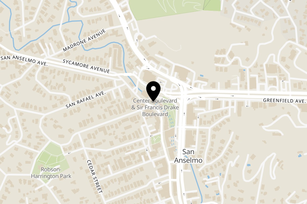 Map showing the location of Creekside Pizza & Taproom on 638 San Anselmo Ave in San Anselmo